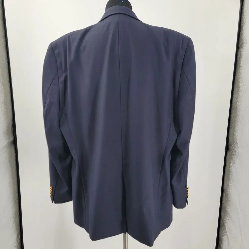Lauren Ralph Lauren Mens 46R Navy Blue 100% Wool 1-Vent Gold Buttons Sport Coat
